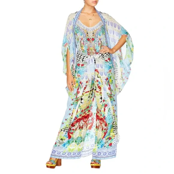 Camilla Open Front Cardi Cape Masking Madness 100% Silk Crystal Embellised OS